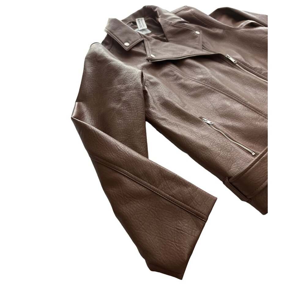 NWT Old Navy Brown Moto Jacket Faux Leather Biker  Waist Belt Size XXL - Picture 6 of 8